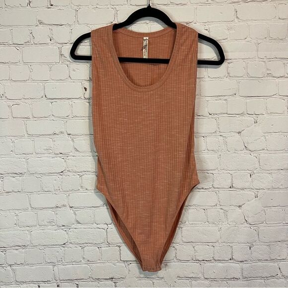 Free People Secret Sides Bodysuit Ribbed Pink Size Small - Picture 1 of 6